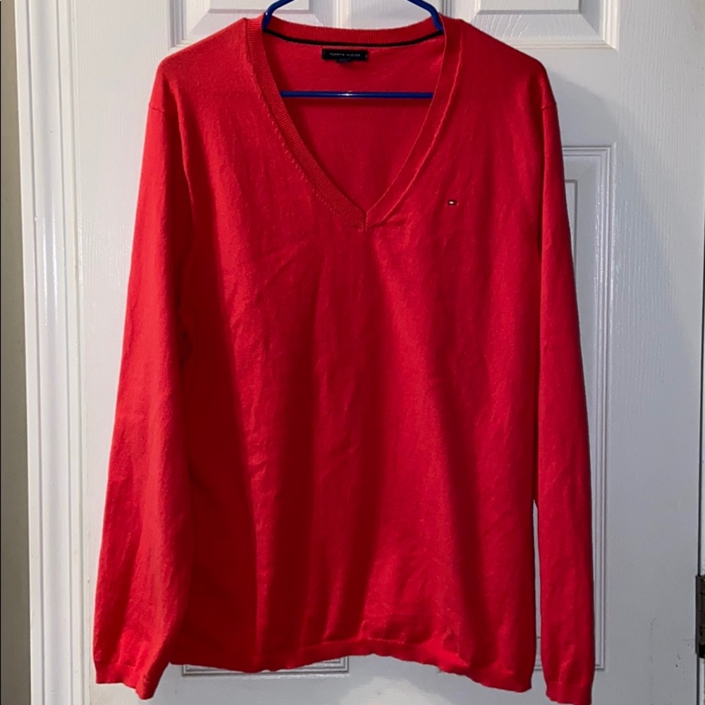 Coral Tommy Hilfiger V-neck Pullover Sweater